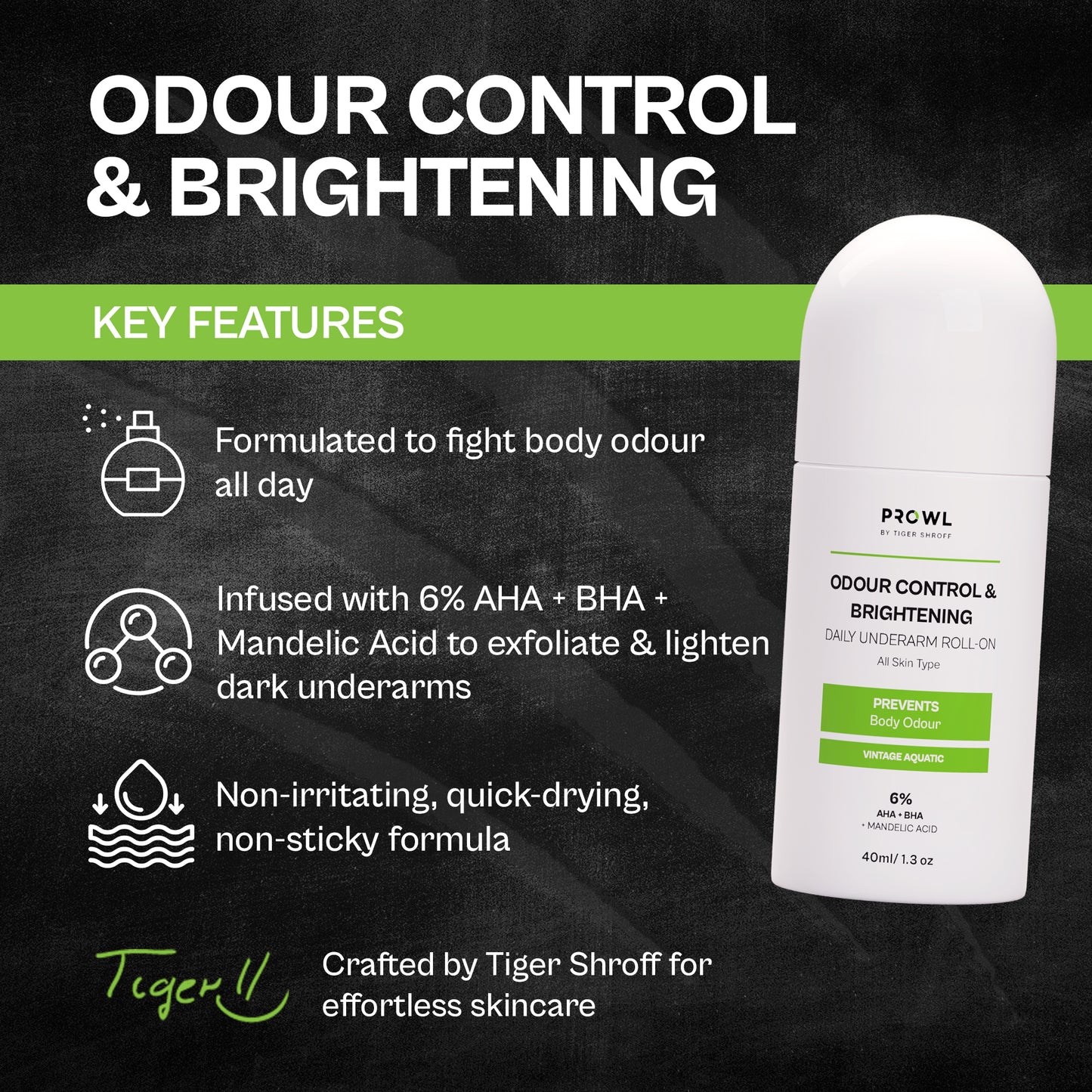 PROWL Odour control & Brightening Daily Underarm Roll-On - All Skin Type - 40ml - Pack of 1