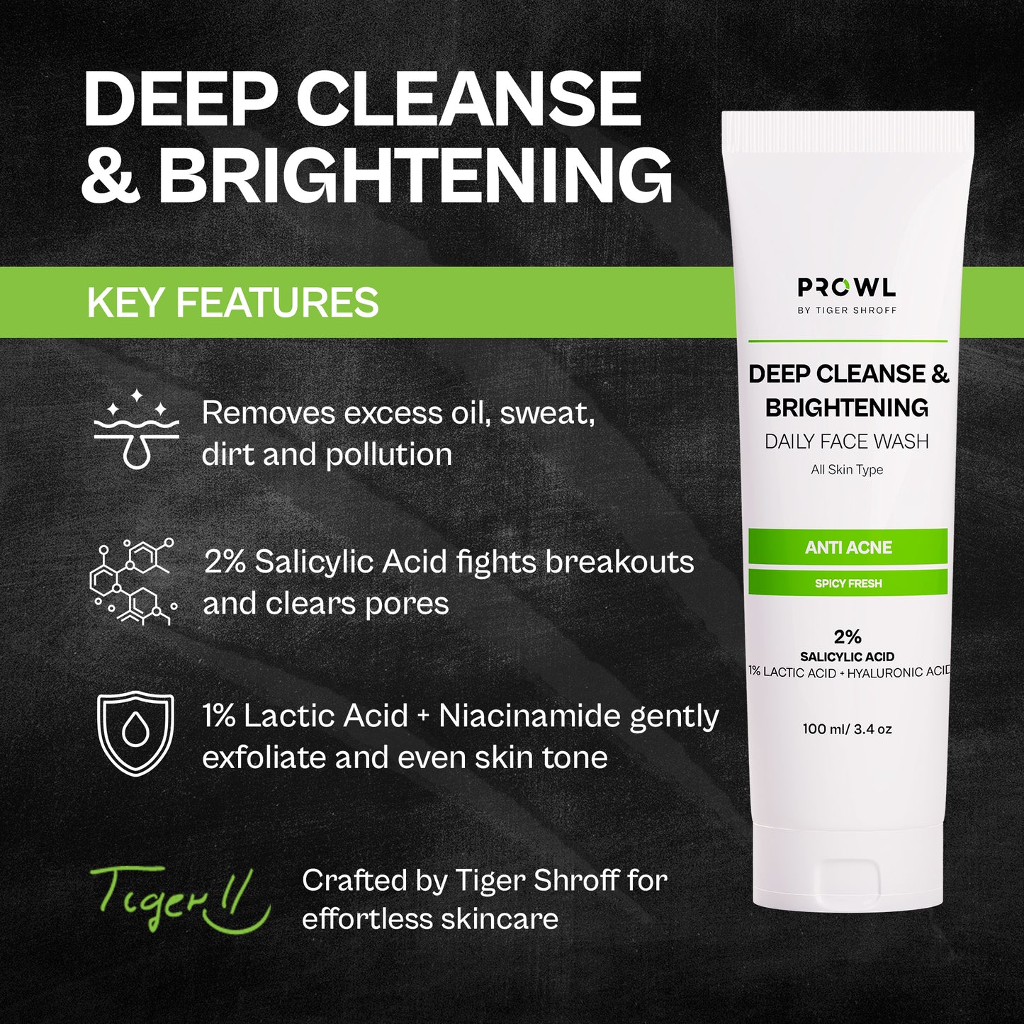 PROWL Deep Cleanse & Brightening Daily Face Wash - All Skin Type - 100ml - Pack of 1